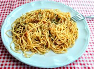 Una foto de Spaghetti al mojo de hortalizas