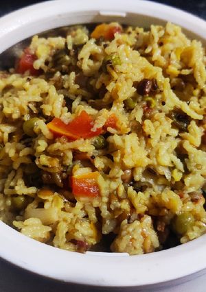 A picture of Mix millet khichdi with vegetables.