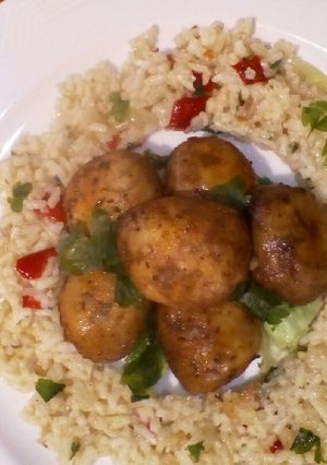 Szaftos rizs, pirított, fűszeres gombával recept fotója