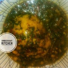 A picture of Semovita with ewedu + okro.