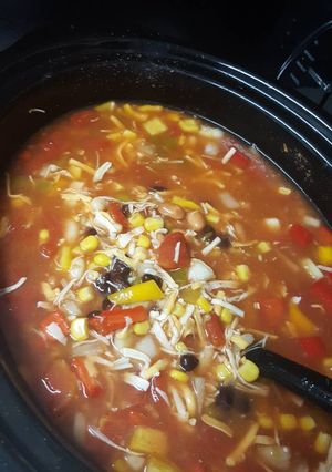 A picture of Tori's Crockpot Enchilada Soup.