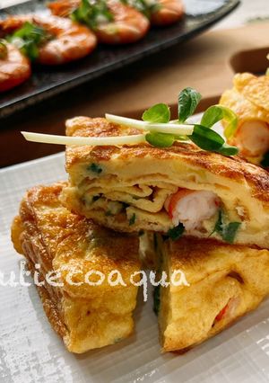鮮蝦蔥花蛋捲 的食譜成品照片