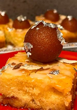 A picture of Gulab jamun cake.