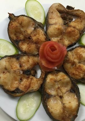 Hình của món Cá bớp nướng muối ớt.
