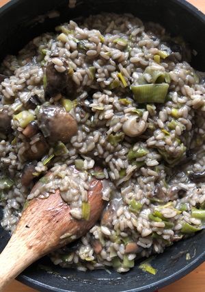 A picture of Simple mushroom and leek risotto.