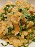 Salmon, pea and arugula risotto
