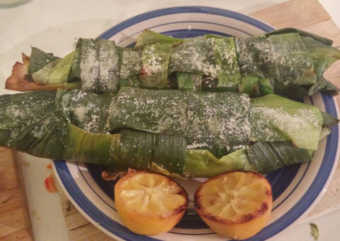 Recipe of Homemade Salt cured, leek wrapped trout, stuffed with
couscous pilaf