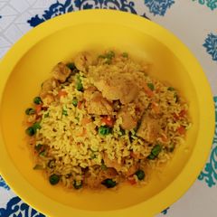 A picture of Nutrela soya chunks brown rice pulao.