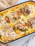 Rolls de merluza con vegetales y crema al horno