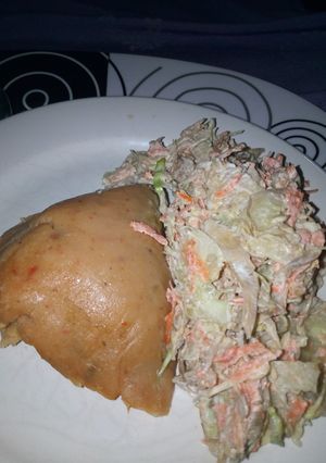 A picture of Moi-Moi with Vegetable Salad.