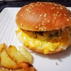 A picture of Chicken cheese burger.