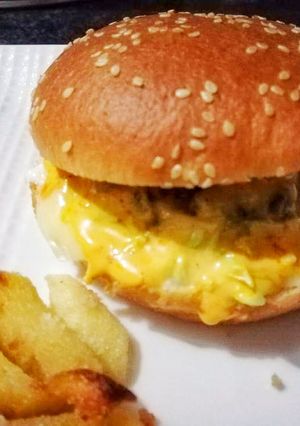 A picture of Chicken cheese burger.