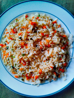 A picture of Vegetable Fried Rice using left over rice.