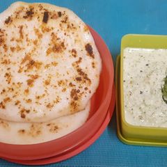 A picture of Podi Uttapam With Coconut Chutney.