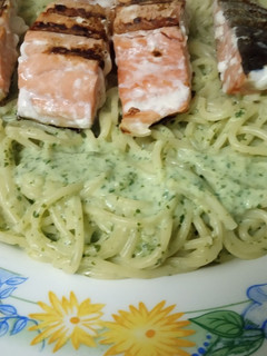 Foto de Esparguete com Agrião e Salmão Grelhado