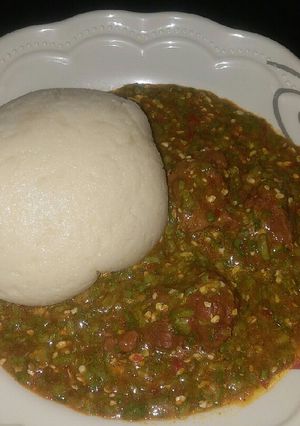 A picture of Tuwon couscous da miyan kubewa danye.
