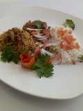 Chicken Pilau, minced meat with Vegetable rice