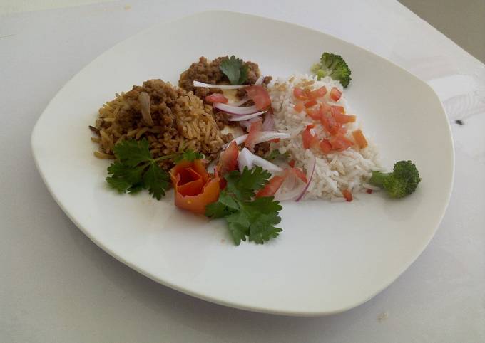 Chicken Pilau, minced meat with Vegetable rice