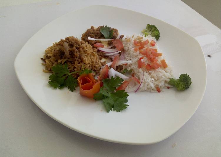 Chicken Pilau, minced meat with Vegetable rice