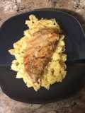 Teriyaki chicken served on Parmesan pasta