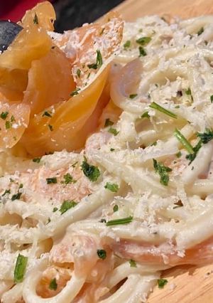 O poză a rețetei Spaghetti 🍝 cu somon afumat și sos de smântână😋👌.