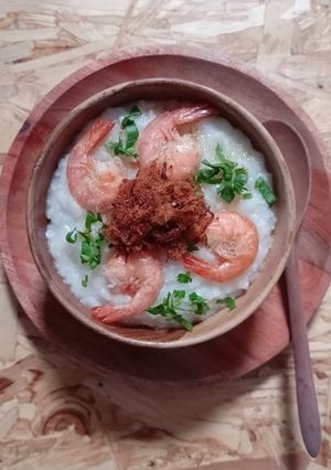 Foto resep 155. Bubur Kaldu Udang Abon Ayam