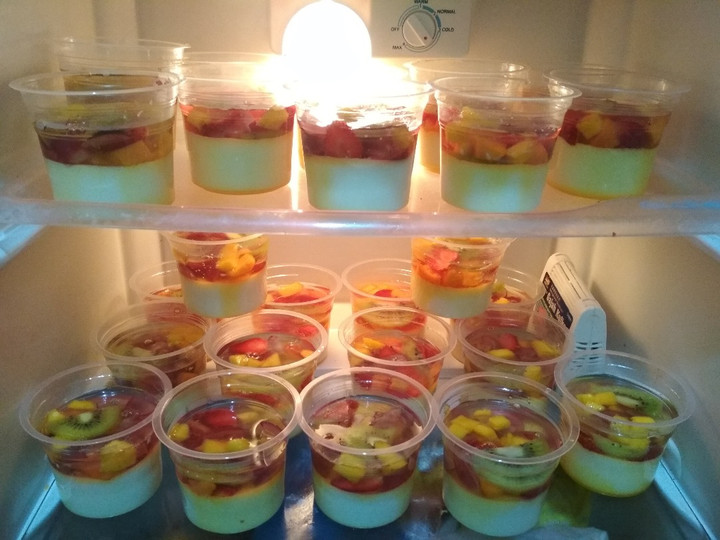 Resep Pudding Sutra Tropical Fruit lapis jelly Anti Gagal