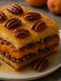 Baklava de Kadaïf con albaricoques frescos y nueces pecanas