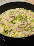Turkey with Fennel, Portobello Mushrooms, and Asparagus in Green Peppercorn Sauce