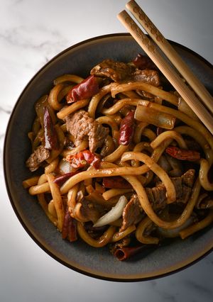 A picture of Speedy Beef Teriyaki Udon Noodles.