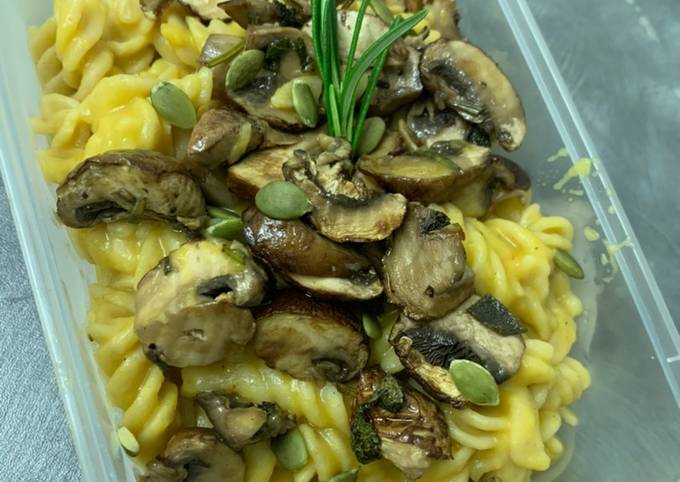 mushroom pasta with pumpkin sauce vegan recipe main photo