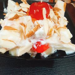 Loaded apple mayo salad with almonds A picture of Loaded apple mayo salad with almonds.