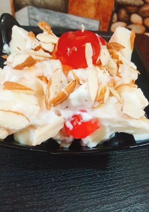 A picture of Loaded apple mayo salad with almonds.
