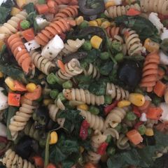 Greek pasta salad A picture of Greek pasta salad.