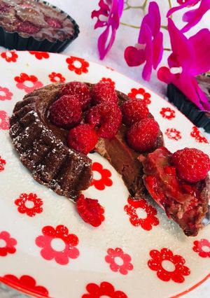 Une photo de Flan chocolat framboise sans pâte