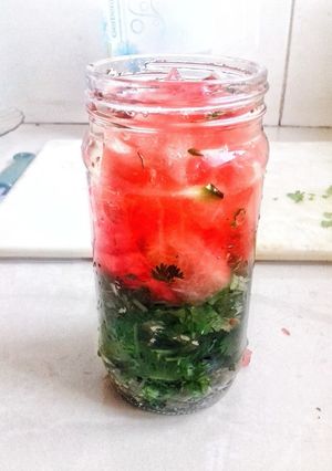 A picture of Cilantro Watermelon Water.