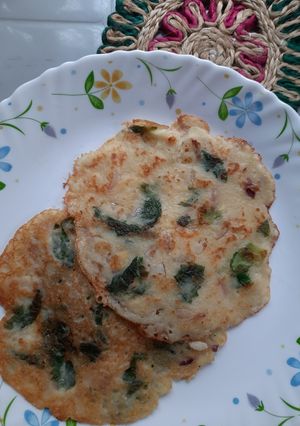 A picture of Green peas leaves & Raw chickpeas Chila.