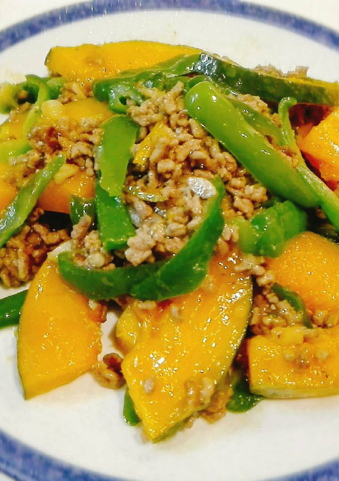 Foto resep Kabocha paprika tumis daging giling