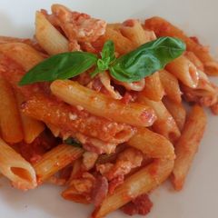 A picture of Pasta sorrentina con salame sorrentina pasta with salame.