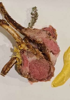 A picture of Lamb Chops with Mustard and Parmesan.