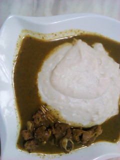 A picture of Tuwon masara and dried okra soup.