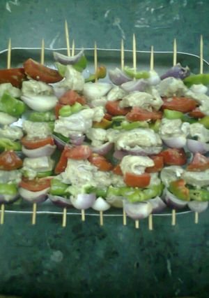A picture of Chicken and Vegetable Shish Tawook.