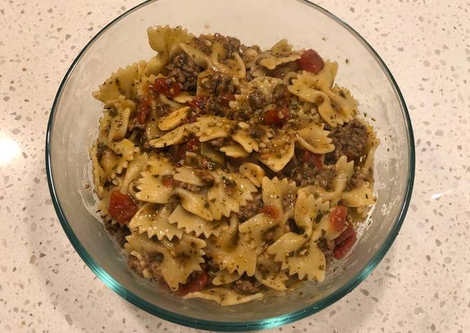 Recipe of Super Quick Homemade Beef Pesto Farfalle