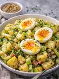 Insalata tiepida di Patate e Sedano con Senape e Uova dal cuore morbido