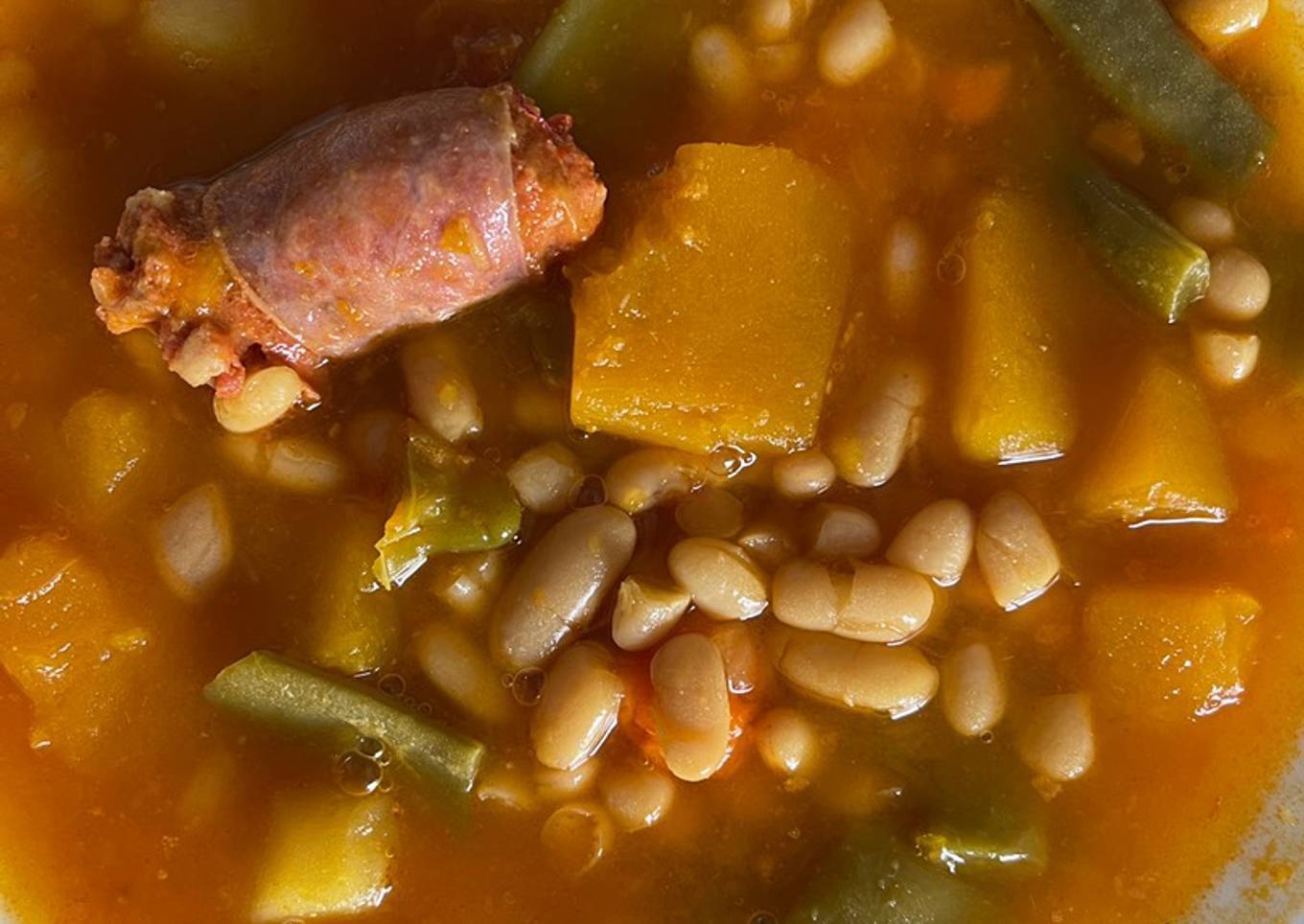 Potaje de habichuelas con calabaza y judías verdes