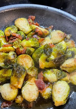 A picture of Candied Bacon Brussel Sprouts.