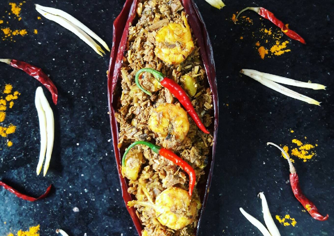 Banana flower with prawn cury (mocha_chingri_ghonto)