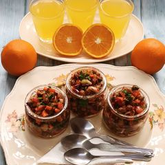 A picture of Protein Packed Kala Chana Breakfast With Fresh Orange Juice.