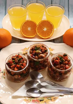 A picture of Protein Packed Kala Chana Breakfast With Fresh Orange Juice.