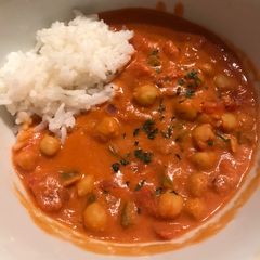 A picture of Vegan chickpea tomato and peanut stew.
